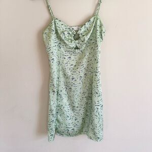 Elodie mint green satin print mini slip dress